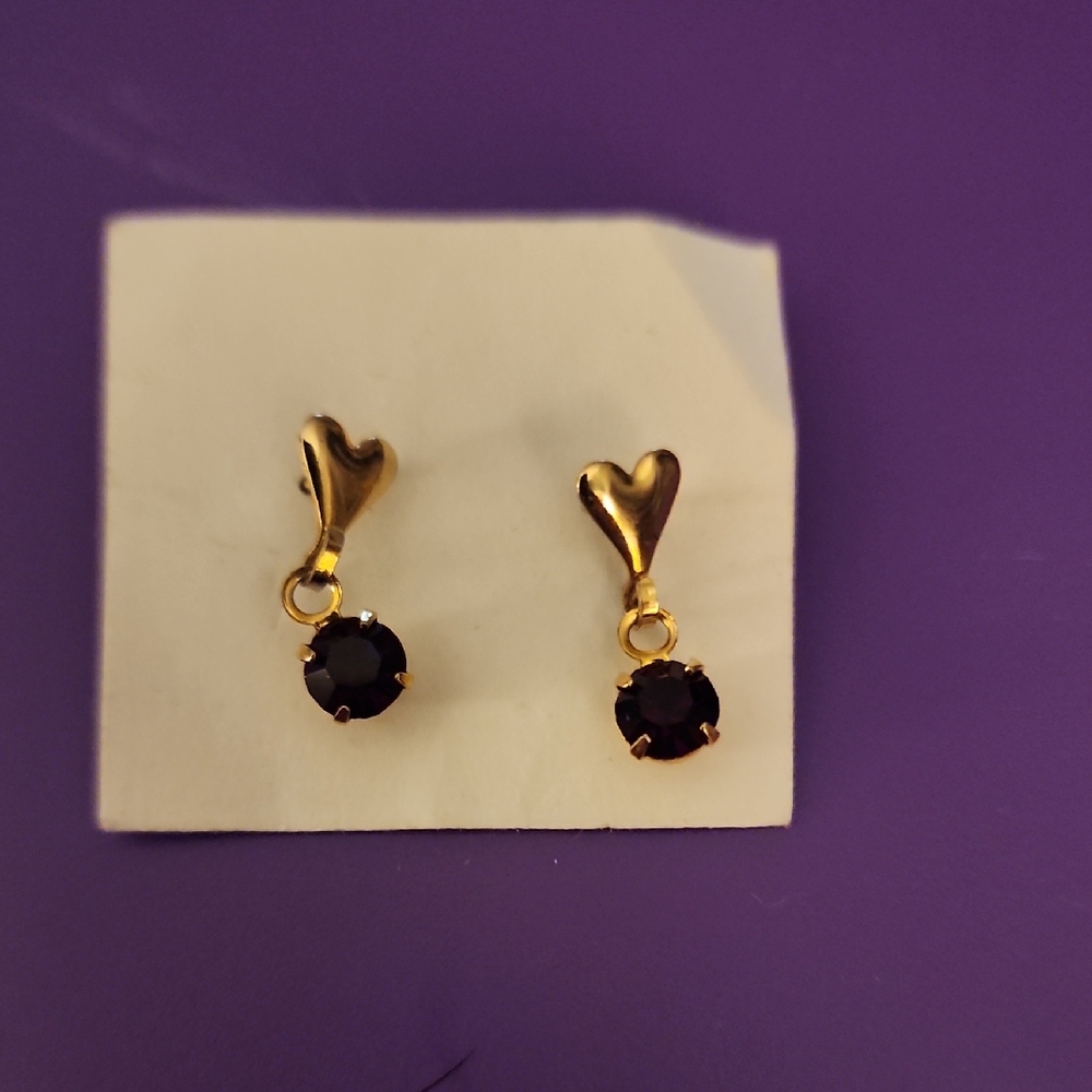 Gold and Ruby Heart Drop Earrings